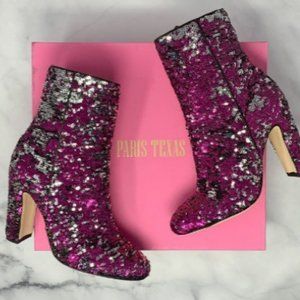Paris Texas Pink Reversible Sequin Block Heel Ankle Booties Boho 6.5